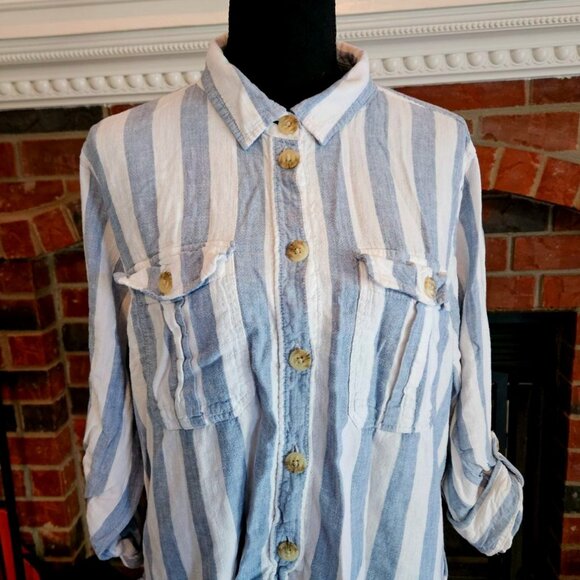 American Eagle Blue/White Button Up with Rolled Sleeves. Two Breast Pockets.XL - Picture 4 of 6